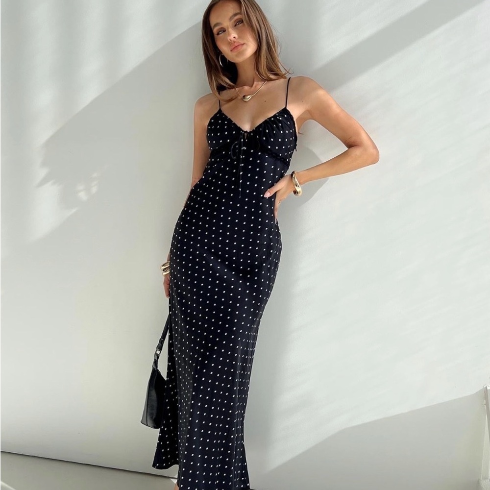 Princess Polly Black Polka Dot Spaghetti Strap Maxi Dress - Picture 1 of 3